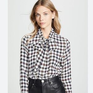 NWOT Equipment Women's Scholar Plaid Reverse Satin Luis Blouse